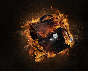 Briefcase burning in fire