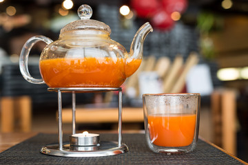 Sea Buckthorn tea candle basking in  Japanese restaurant