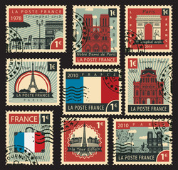 Obraz premium set of stamps on the theme of France and with the image of the architectural sights of Paris