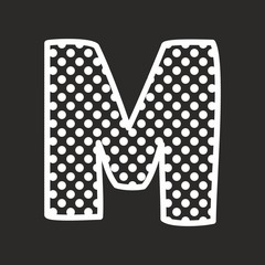 M vector alphabet letter with white polka dots on black background