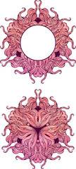 mandala-style image of red floral elements