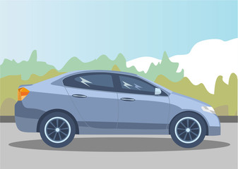 Fototapeta na wymiar Car on a nice nature background. Vector illustration.