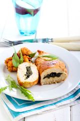 Spinach filling roasted chicken breast