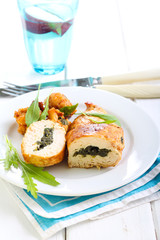 Spinach filling roasted chicken breast