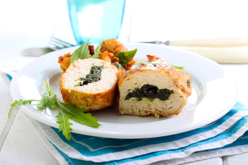 Spinach filling roasted chicken breast
