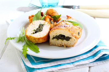 Spinach filling roasted chicken breast