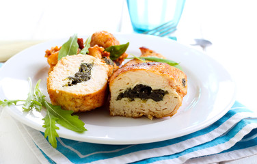Spinach filling roasted chicken breast