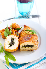 Spinach filling roasted chicken breast
