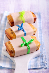 Mini loaves with raisin on board