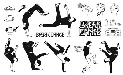 Set of Vector Breakdance Man Silhouettes