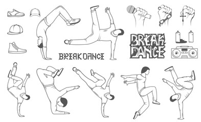 Set of Vector Breakdance Man Silhouettes