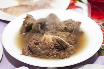 Cooked deer meat. Cuisines of Yamal Peninsula