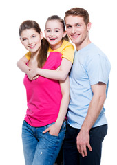 Happy european family with child.