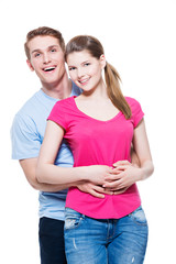 Fototapeta premium Portrait of happy embracing couple.