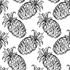 Seamless pattern with black sketch pineapple 