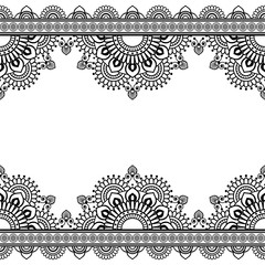 Seamless Pattern Indian mehndi border elements with flowers for card and tattoo on white background.