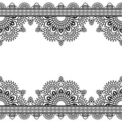 Seamless Pattern Indian mehndi border elements with flowers for card and tattoo on white background.