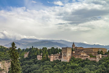 Fototapeta na wymiar Alhambra - cloudy sky and sunlight
