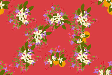 Floral arabis, orange background vector illustration