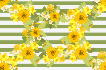 Floral strawberries sunflower Chrysanthemum narcissus background vector illustration