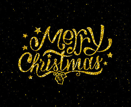 Merry Christmas gold glittering lettering design 