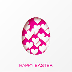 Abstract Pink White Floral Greeting card - Happy Easter Day -  Spring Easter Egg. Holiday background with paper cut Frame Flowers.Trendy Design Template. Vector illustration.