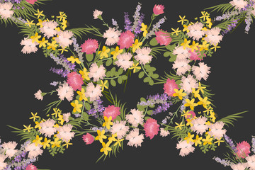 Fototapeta na wymiar Floral Lavender Carnation St. John's wort background vector illustration