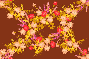 Fototapeta na wymiar Floral Lavender Carnation St. John's wort background vector illustration