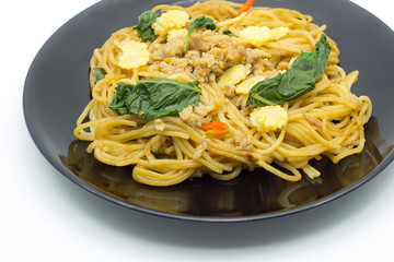 Spicy spaghetti with pork.