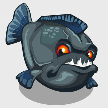 Evil piranha with sharp teeth, isolated vector 
