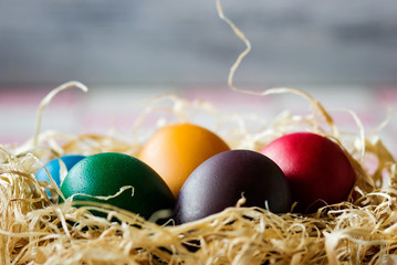 Easter nest with painted eggs