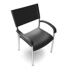 Metal office chair with steel legs on white background.