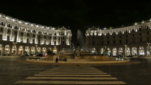 Italy Rome Piazza Republica night time lapse