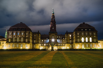 Fototapeta na wymiar Christiansborg Castle at Night. Royal palace castle in Copenhagen, Denmark