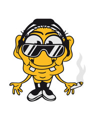 dj cool club joint smoking cannabis bong drug cannabis weed sunglasses headphones disco music dance party troll gnome