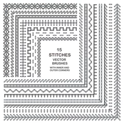 Fotobehang Vector cross stitches pattern brushes © AxiVector