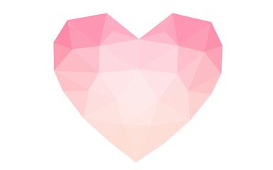 Pink heart isolated on white background with pattern consisting of triangles.