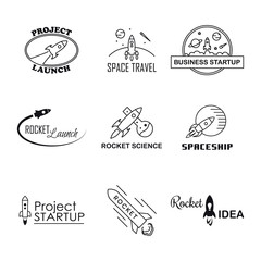 Vector rocket design logo set isolated