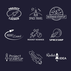 Vector rocket design logo set isolated