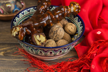 Nuts in grape's syrup, eastern delicacy churchkhela