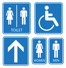 Toilet sign set, blue and white, vector illustration.