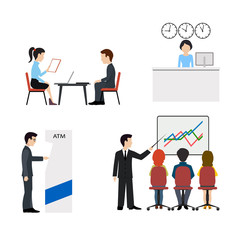  Banking business concept.People in a bank flat vector icons set.