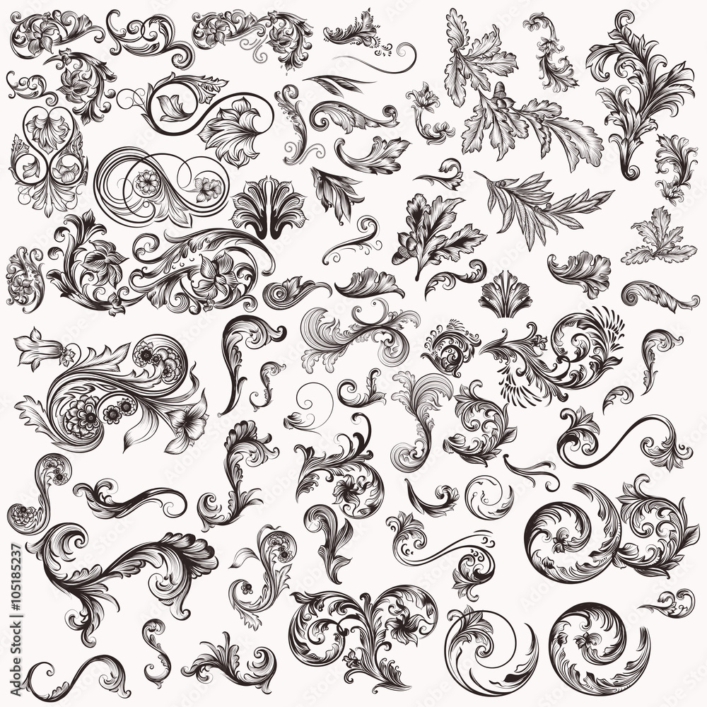 Canvas Prints huge vector set of hand drawn swirls for design