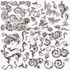 Huge vector set of hand drawn swirls for design - 105185237