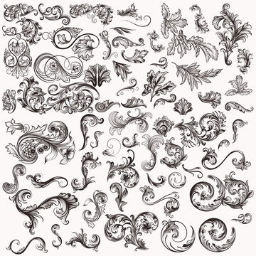 Huge vector set of hand drawn swirls for design