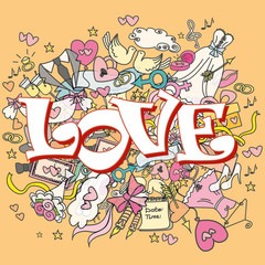 Obraz premium doodle wedding background, word LOVE.
