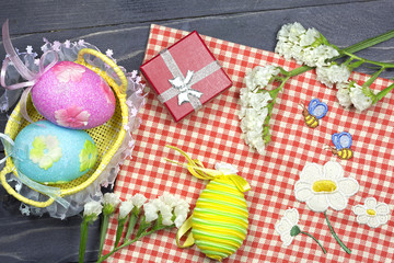 Easter table with eggs