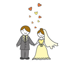 wedding card with cartoon groom and bride