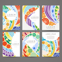 Set of vector design templates. Brochures in random colorful style. Vintage frames and backgrounds.