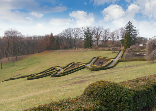 View of "Parterre Amphitheatrer" in National dendrological park "Sofievka". Uman city, Ukraine